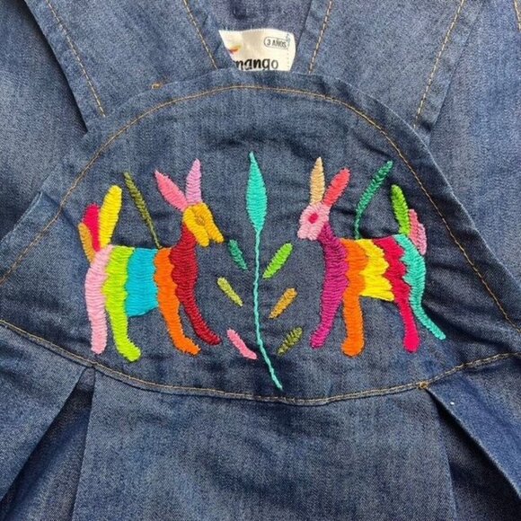 Maternango Mexican Blue Embroidered Toddler Dress Size 3 Years - Picture 5 of 7